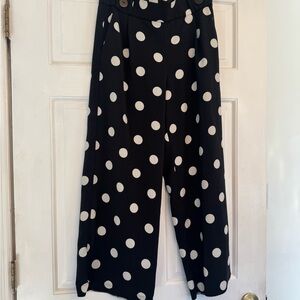 Navy Polka Dot Wide-Leg Pants